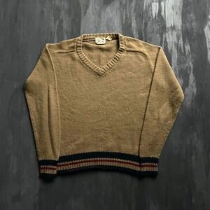 Vintage JCPenney V-Neck Sweater Mens L Brown 1980s The Fox  Wool Blend‎